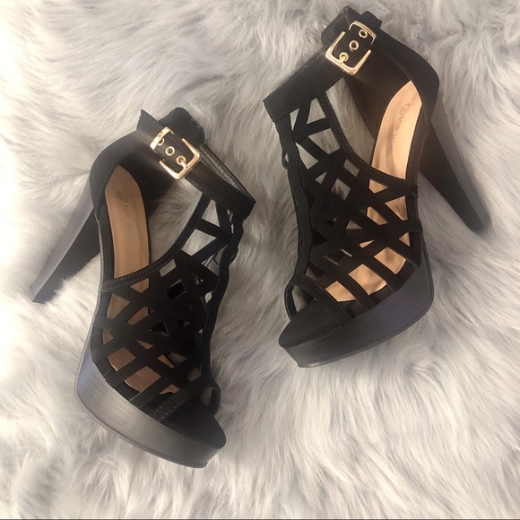 Shoes - Black Platform-High Heel Open Toe